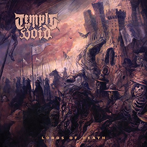 Album cover for "Lords of Death" depicting a chaotic, war-torn landscape.