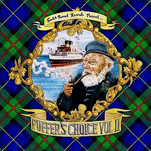 CD cover: tartan background, portrait of a bearded man with a ship.