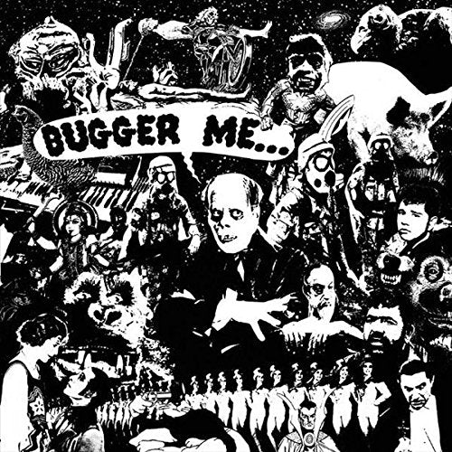 Black and white collage album cover with distorted faces and text.