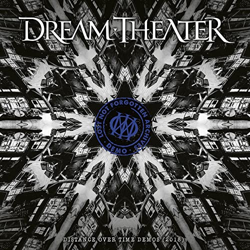 Dream Theater album cover: black and white cityscape with blue central logo.