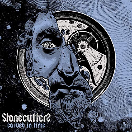 Stonecutters album cover: sculpted face merging with a clockwork mechanism.