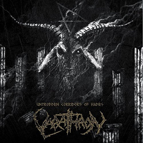 Dark album cover featuring a demonic goat head and crumbling pillars.