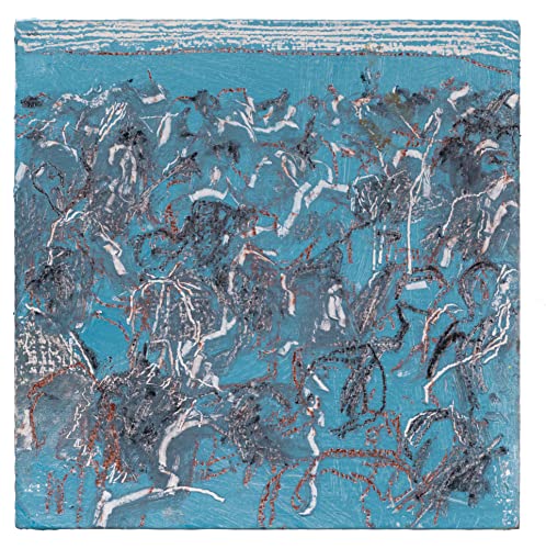 Square vinyl record cover with abstract blue and white painted design.