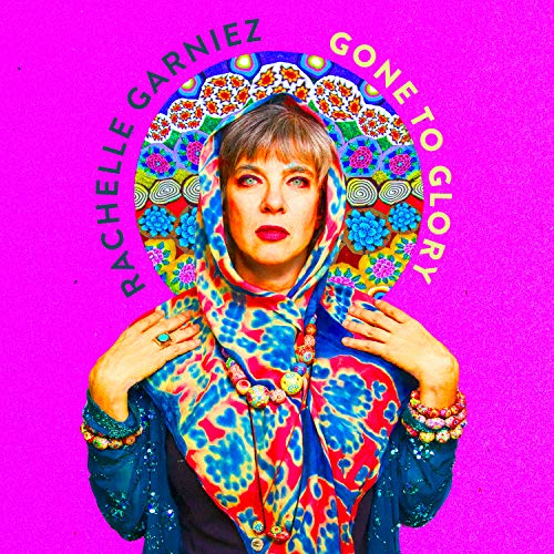 Rachelle Garniez album cover, portrait of a woman in a colorful headscarf.
