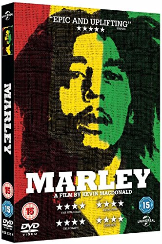 DVD cover for Marley featuring a stylized portrait of Bob Marley in Rasta colors.