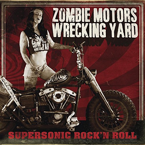 CD cover: woman with motorcycle, red and black swirling background.
