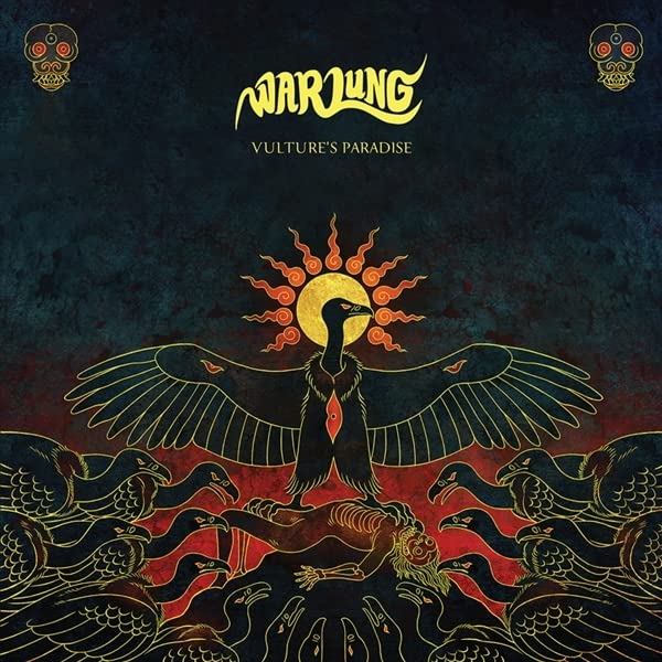 Vinyl album cover: black vulture with outstretched wings before a sun.