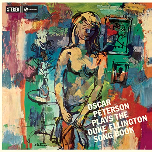 Oscar Peterson vinyl record cover with abstract painting of a woman.