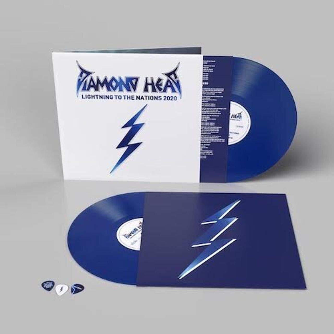 Diamond Head "Lightning To The Nations 2020" vinyl record set, blue color.