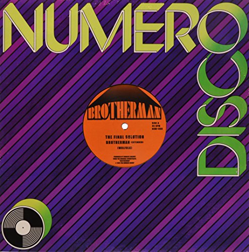 Orange vinyl record label with “Brotherman” and diagonal purple and white stripes.