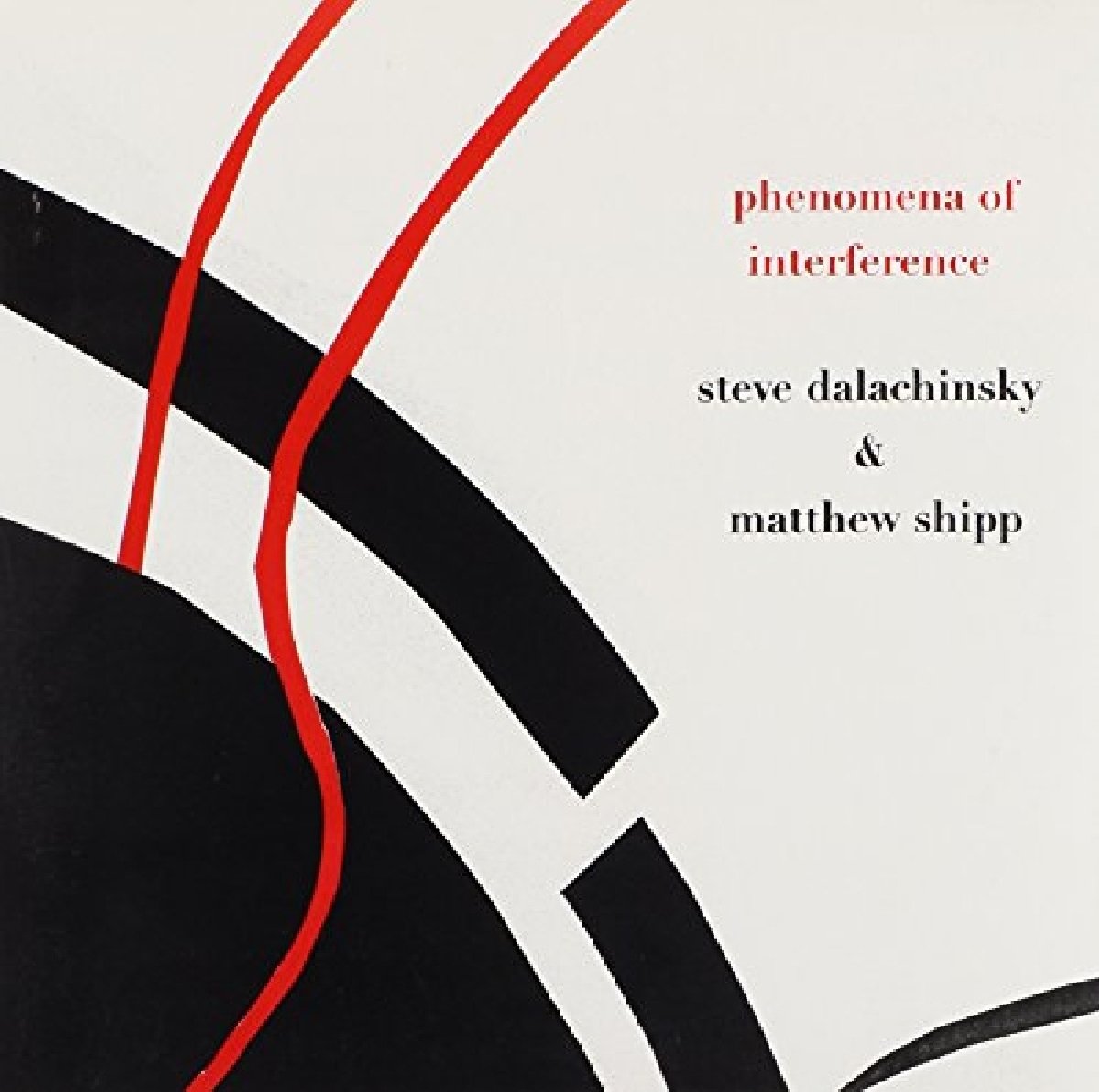 CD cover with abstract black arcs and red lines, text details artists.
