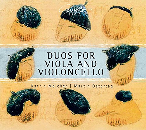 CD cover with repeating acorn illustrations and text: “Duos for Viola and Violoncello.”