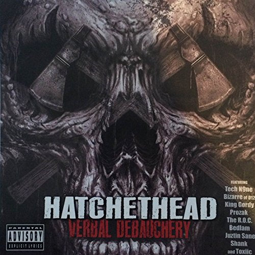 CD cover: Skull with axe motifs and "Hatchethead Verbal Debauchery" text.