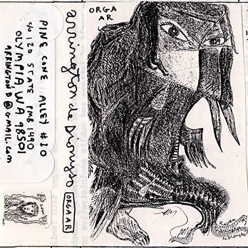 Black and white sketch of a bird-like creature with a human face.