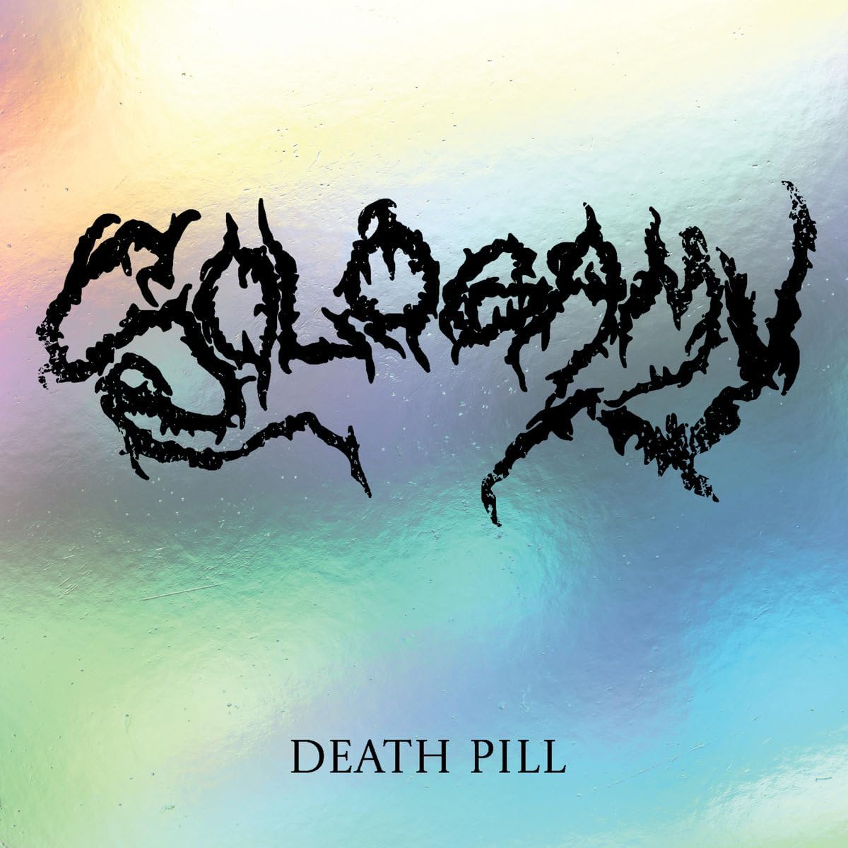 Album cover for Death Pill’s “Sologamy” with spiky black lettering.