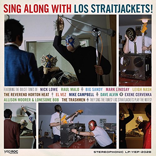 Record cover featuring masked wrestlers and musicians in a vintage studio setting.