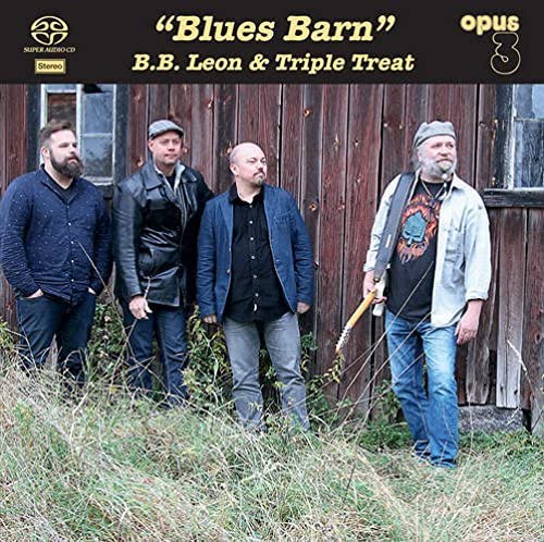 CD cover for “Blues Barn” featuring four men standing in front of a barn.