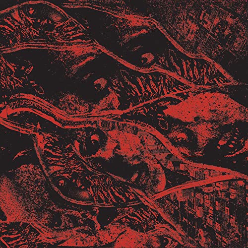 Red and black distressed album cover with a distorted face.