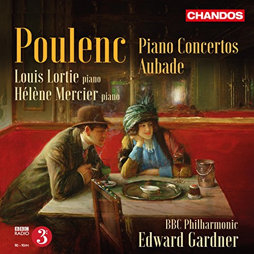 CD cover for Poulenc’s Piano Concertos featuring a painted scene of two figures.