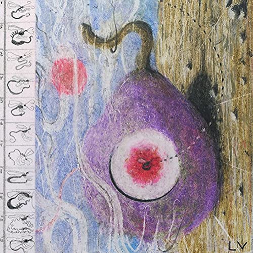 Painted album cover featuring a large purple fig with a red center.