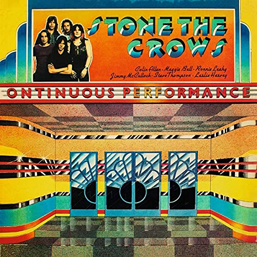 CD cover for Stone The Crows’ “Ontinuous Performance” with band photo.