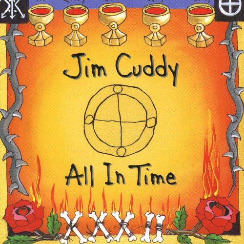CD cover for Jim Cuddy’s “All In Time” with orange background and mystic symbols.