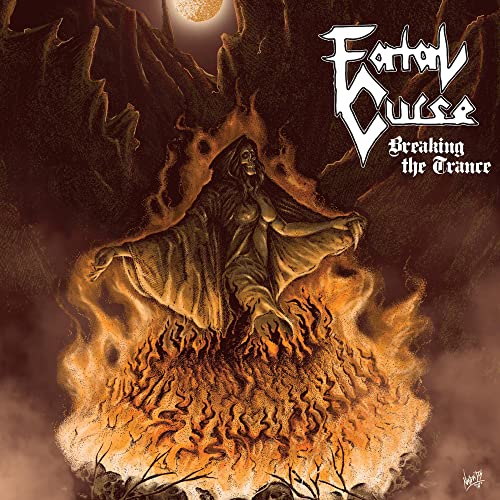 CD cover art: hooded figure amidst flames and dark, rocky landscape.