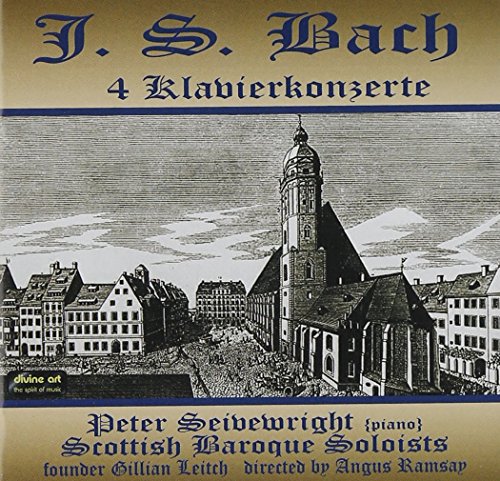 CD cover for Bach’s piano concertos featuring a sketched European townscape.