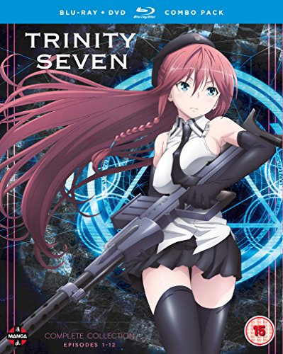 Anime girl with gun, "Trinity Seven" Blu-ray/DVD combo pack cover.