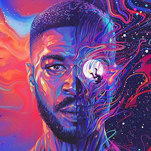 Kid Cudi album cover with colorful, swirling, abstract art and a face.