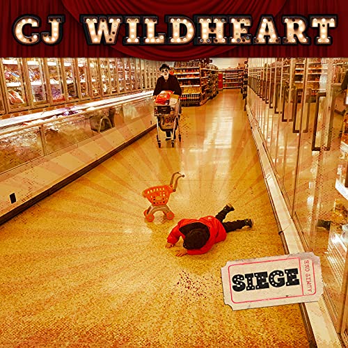 CJ Wildheart “Siege” vinyl album cover: supermarket scene with figures falling.