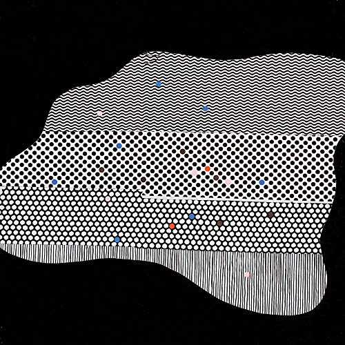 Abstract black and white patterned album cover with scattered colorful dots.