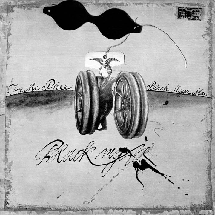Black and white vinyl record cover with illustration of wheels and an eagle.