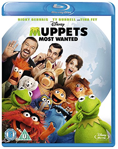 āMuppets Most Wantedā Blu-ray cover featuring Muppets and human actors.
