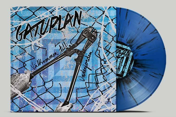 Vinyl record cover featuring a wrench and shovel against a blue, textured background.