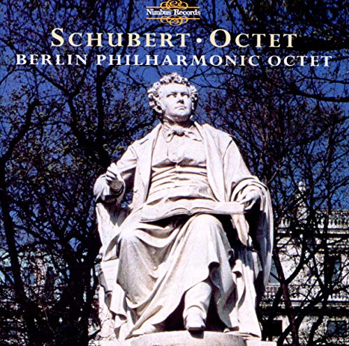 CD cover featuring a statue of composer Franz Schubert in a park.