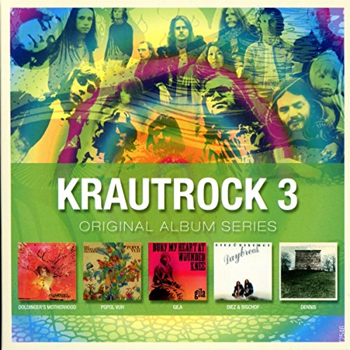 Album cover for "Krautrock 3" featuring band photos and album art.