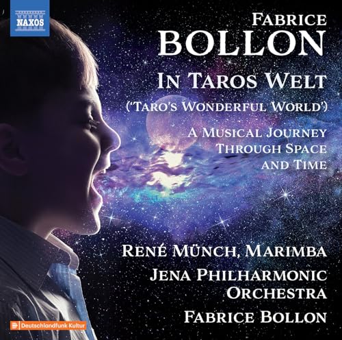 CD cover: boy looking at a colorful, swirling nebula with text.