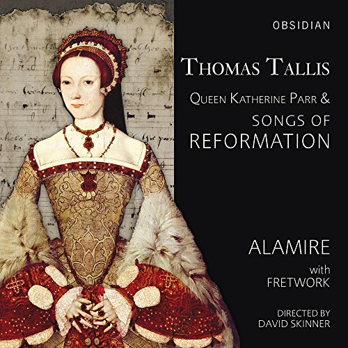 CD cover featuring a portrait of Queen Katherine Parr and musical text.