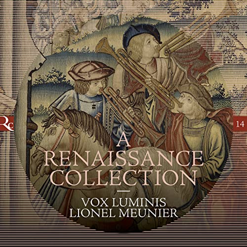 CD cover depicting Renaissance musicians with instruments and a tapestry background.