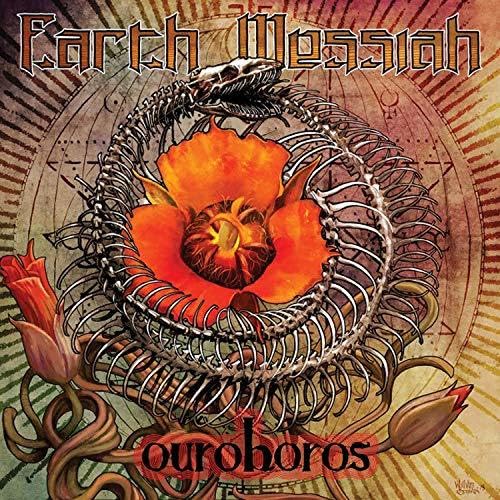 CD cover: snake forming a circle around a flower, fiery background.