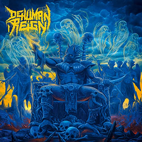 Blue album cover depicting a demonic figure on a throne with skulls.
