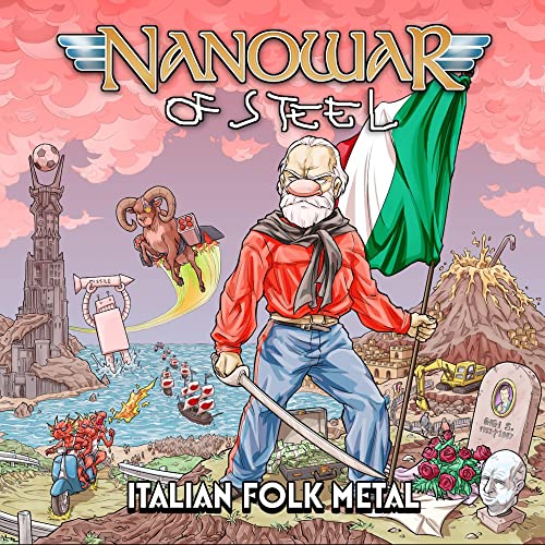 Album cover for Nanowar of Steel, featuring a cartoon warrior with an Italian flag.