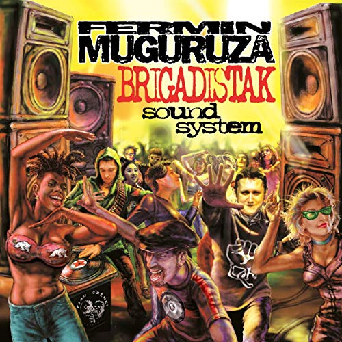 Album cover for Muguruza Fermin’s “Brigadistak Sound System” with dancing figures.