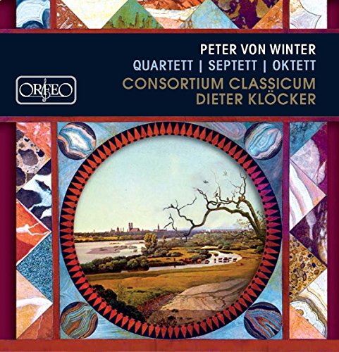 CD cover with a circular landscape painting surrounded by colorful abstract geometric patterns.