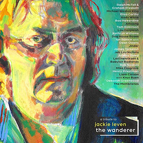 Painted portrait of a man with colorful brushstrokes, album cover for “The Wanderer.”