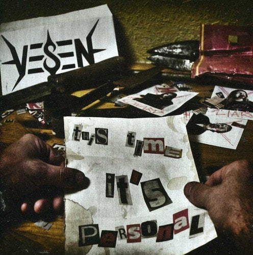 CD cover for “This Time It’S Personal” by Yesen, with cut-out text and hands.
