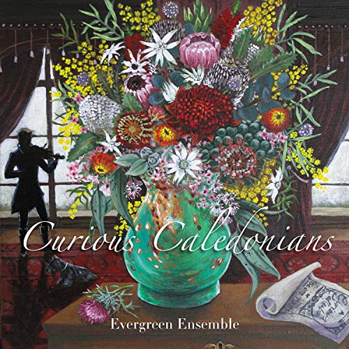 CD cover: floral still life with a musician by a window.