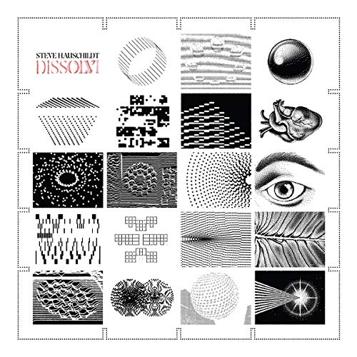 Black and white album cover with abstract geometric and organic imagery.
