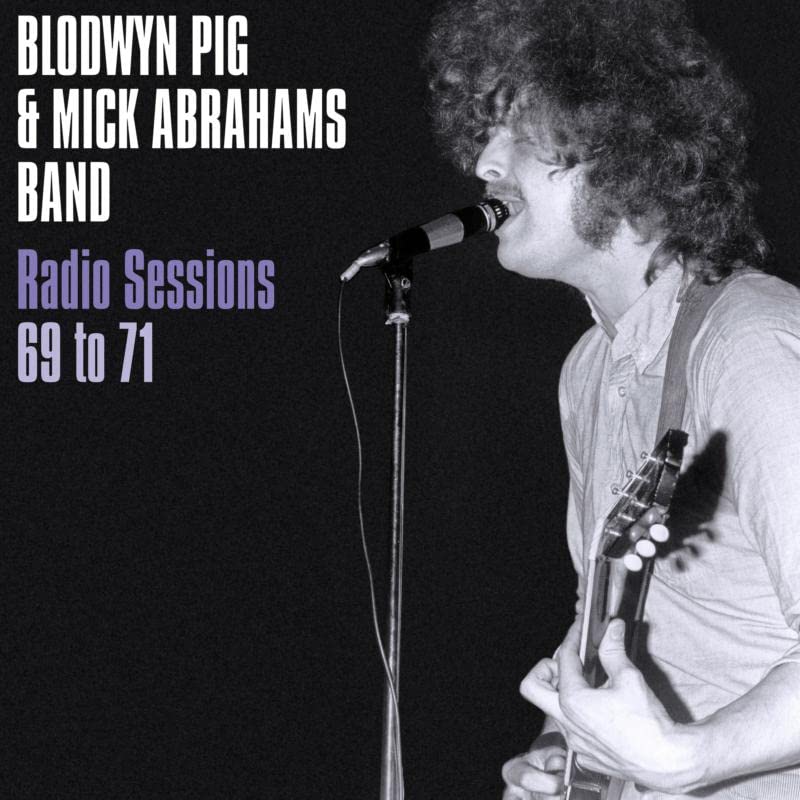 Black and white album cover featuring Mick Abrahams playing guitar into a microphone.